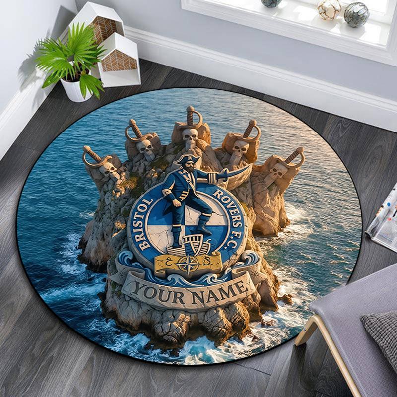 Custom Name Bristol Rovers Round Area Rug,Carpet Rug for Living Room Bedroom Sofa Playroom Decor,Non-slip Floor Mat