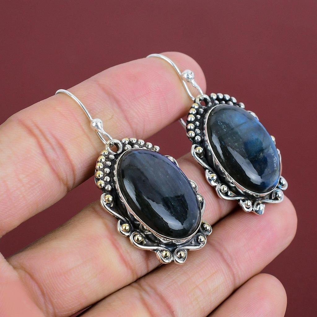 Boucles d'oreilles en labradorite, bijoux faits main, boucles d'oreilles en pierres précieuses, boucles d'oreilles en argent sterling 925, magnifiques boucles d'oreilles pendantes, bijoux avec pierre de naissance, cadeaux pour elle