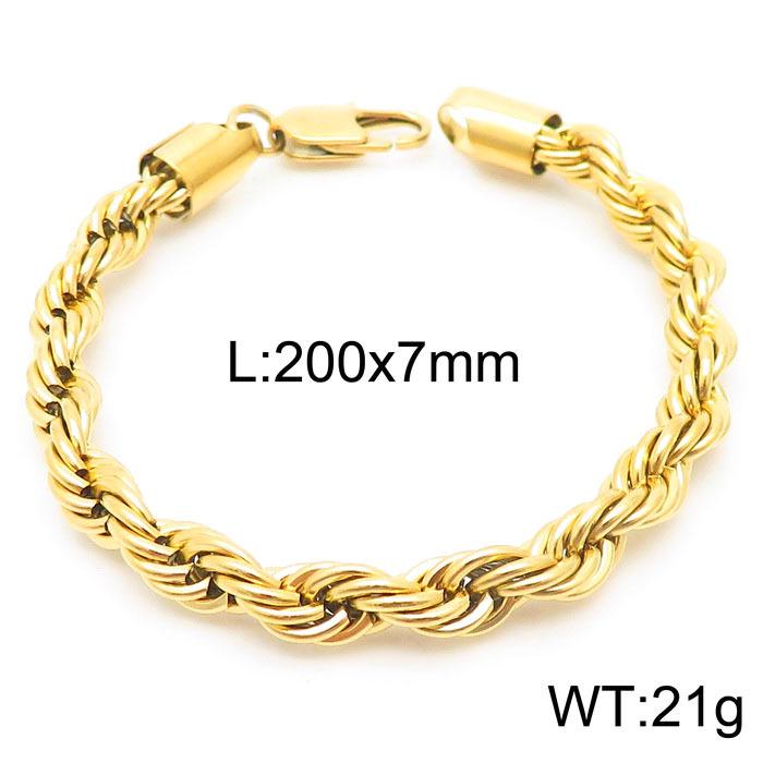 Herren 18k Vergoldetes Gedrehtes Seil Armband, 6mm Edelstahl, Schmuck im Hip-Hop-Stil.