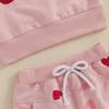 Baby Girls 2-piece Outfit, Long Sleeve Embroidery Letters Hoodie with Heart Print Sweatpants Valentines Day Clothes