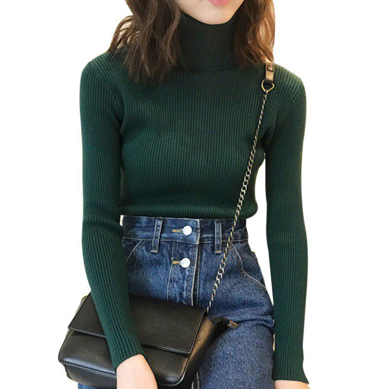 Dámské podzimní svetry Slim Dlouhý rukáv Vysoký krk Pletený pulovr Sexy Slim Svetrové topy