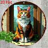 Vintage Green Eyed Cat Metal Sign with Floral Art for Home Kitchen Bar Decor