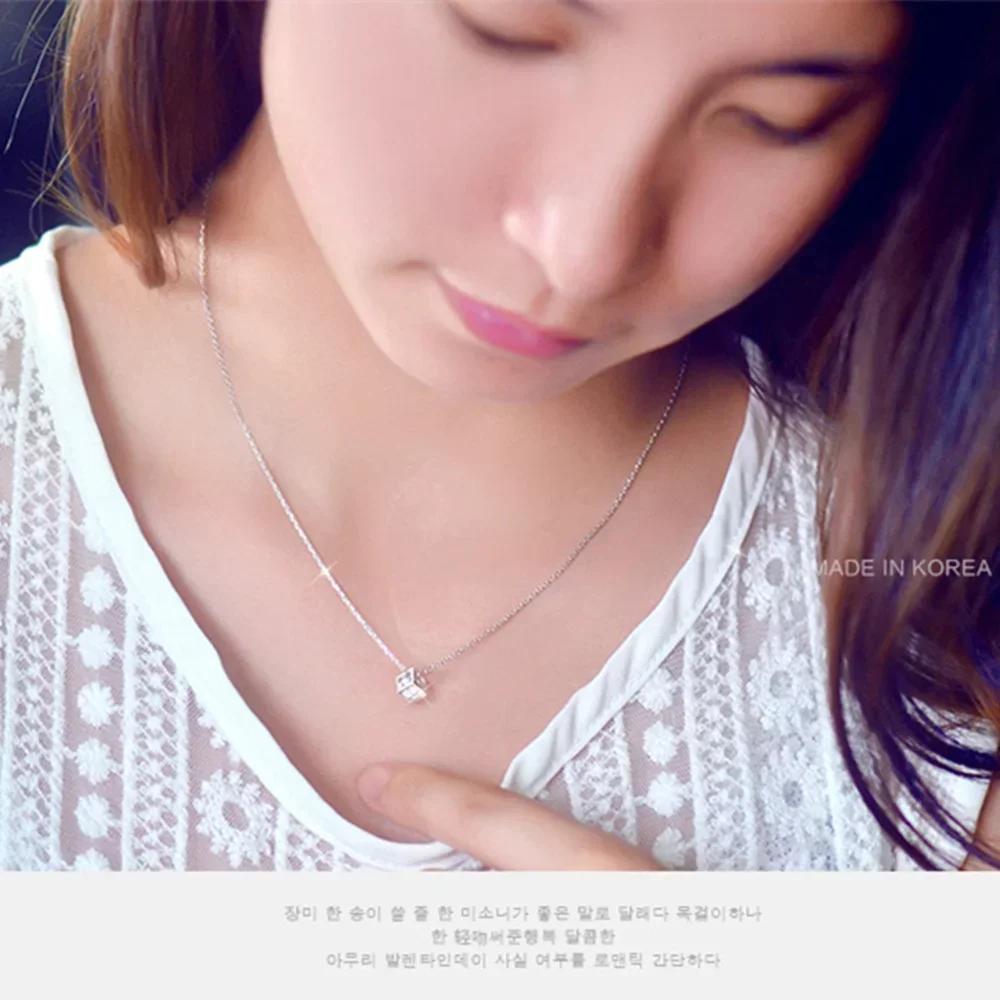 New Popular 925 Sterling Silver Noble Shiny Zircon Square Pendants Necklaces For Women Fashion Jewelry Valentine's Day Gifts