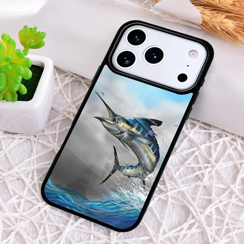 Blue Marlin Painting Phone Case for iPhone 17 Air 16 15 11 12 14 13 Pro Max Shockproof Cover