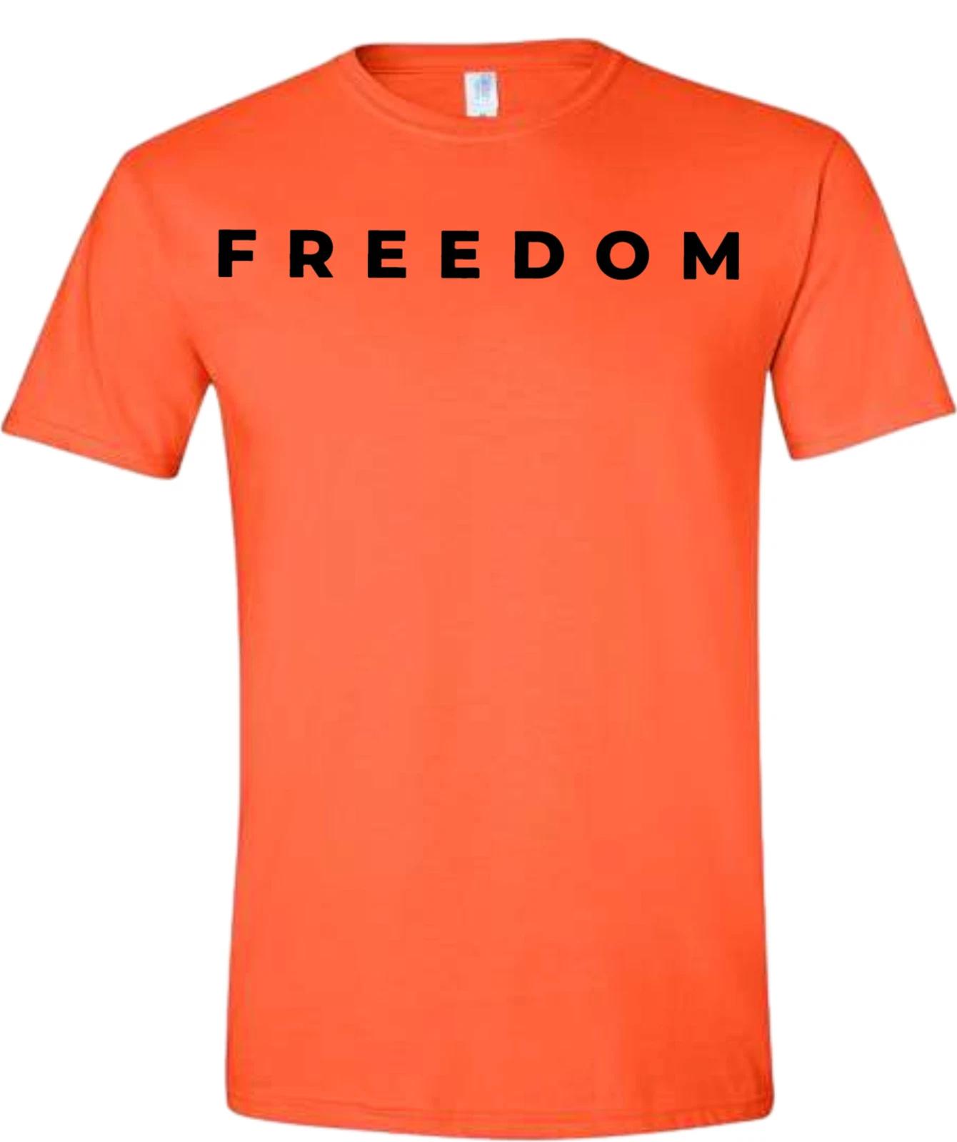 Charlie Kirk Freedom Solid Orange With Black Lettering Short Sleeve Shirt 3XL