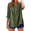 Women's Casual V-Neck Button Down Shirt Solid Color Long Sleeve Hem Split Cotton Blouse
