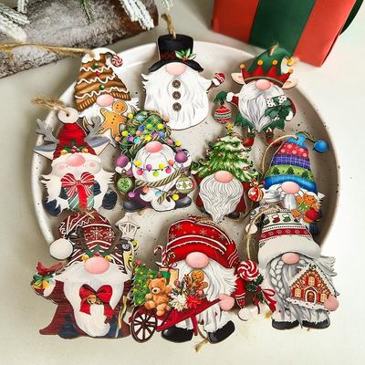 12/36 Pcs Wooden Christmas Dwarf Ornaments Set Hand Painted Unique Dwarf Elf Hanging Decorations Nordic Style Xmas Gift Tree
