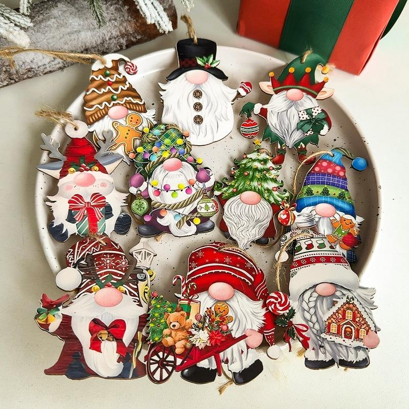 12/36 Pcs Wooden Christmas Dwarf Ornaments Set Hand Painted Unique Dwarf Elf Hanging Decorations Nordic Style Xmas Gift Tree