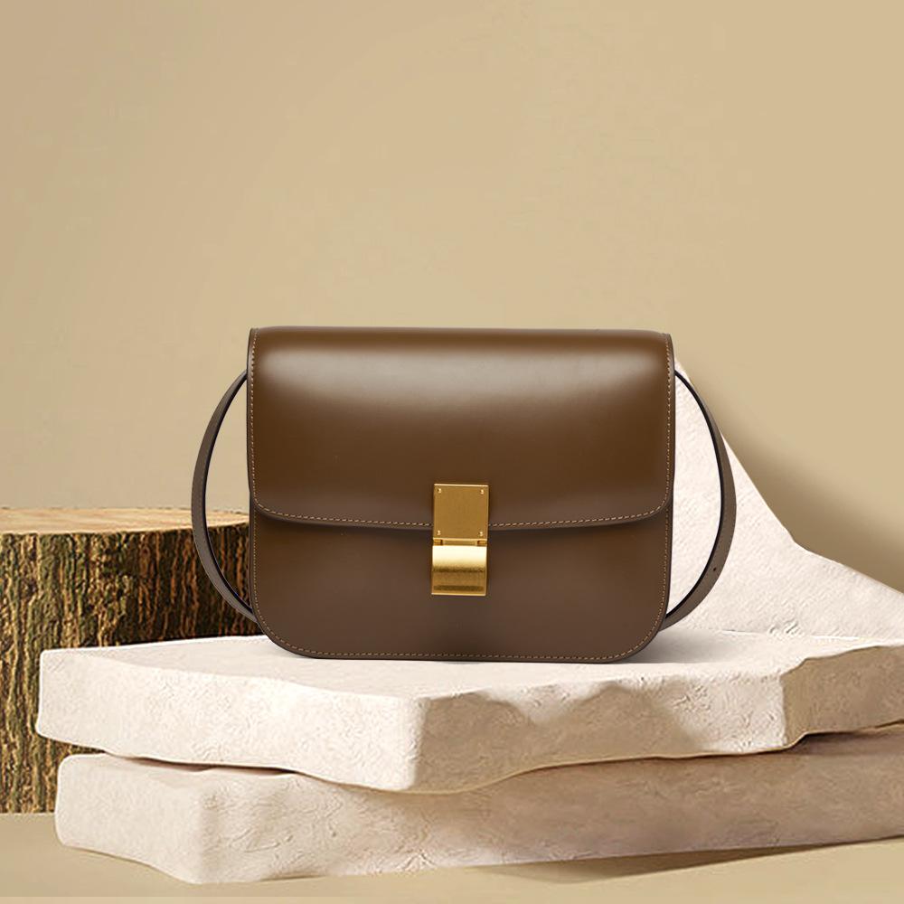 Bolsa feminina nova de couro legítimo, bolsa tiracolo de ombro único, bolsa tofu, pequena bolsa quadrada, moderna e minimalista com grande capacidade