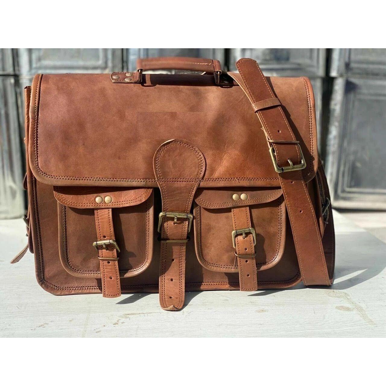 

Винтажный кожаный мессенджер Лучший компьютерный портфель для ноутбука Сумка-сатчел Мужской 18 x 14 x 6 in