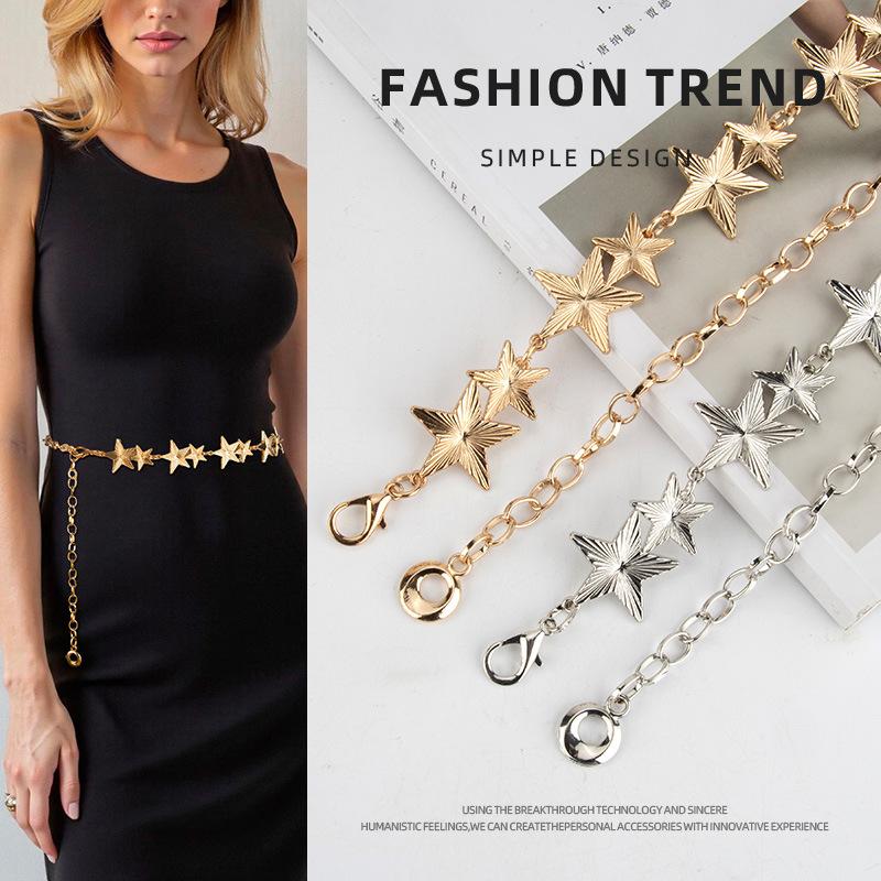 New Five-pointed Star European and American Style Waist Chain Women's Versatile Dress Waist-hugging European and American Style Waist Rope for Girls
