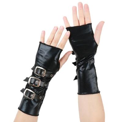 Punk Motorradhandschuhe mit Metallschließenverschluss Weiche Armstulpen Fingerlose Handschuhe für Damen Nachtclub Tanzen