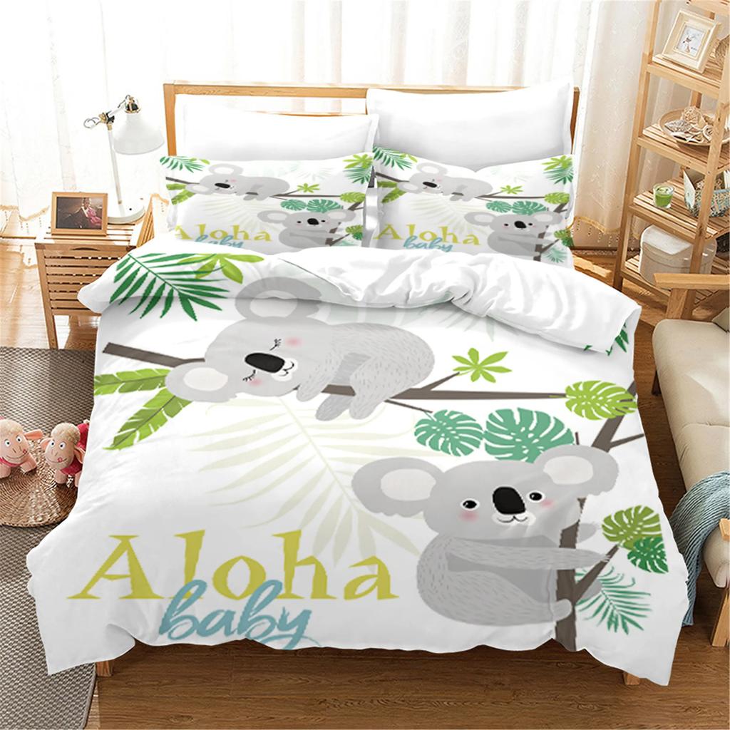 White Cartoon Cute Koala Bedding Set Aniaml Duvet Cover With Pillowcase 3PCS Bed Set Children Kids Gift Bed Linen Bedspread