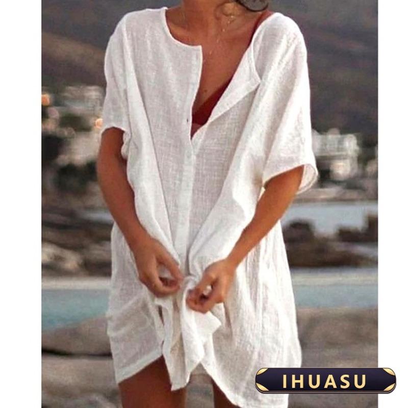 IHUASU Women's Fashion Short Sleeve Summer Spring V-Neck Casual Blouses & Shirts Elegant