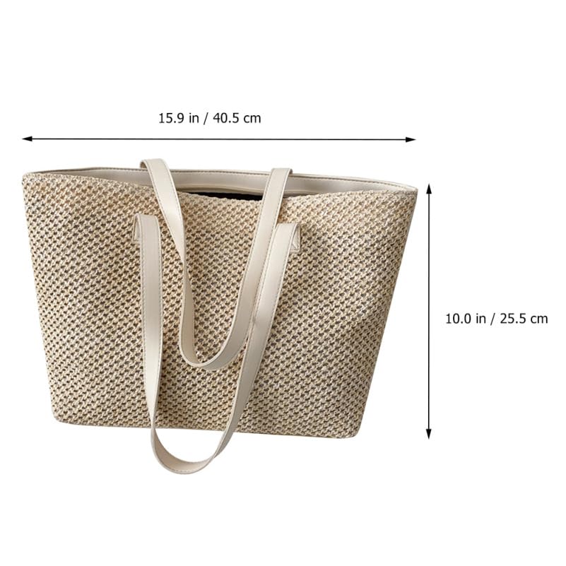 [DEARMAMY] 1 Handbag, Women's Tote Bag, Straw Beach Tote, Straw Tote, Women's Shoulder Tote Bag, Raffia Bag, Woven Tote, Summer Bag, Pu Leather, Beige