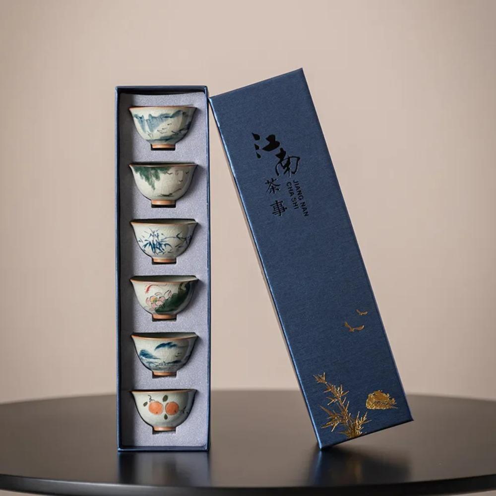 Geyao Teacup 6-cup Set Hand-painted Kung Fu Tea Set Ceramic Master Cup Gift Box Tea Cup Business Gift