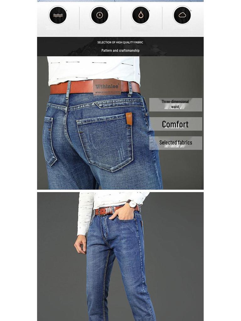 Wthinlee Men's Mid-High Waist Straight Leg Jeans - Spring & Autumn Business Casual Trendy Long Pants