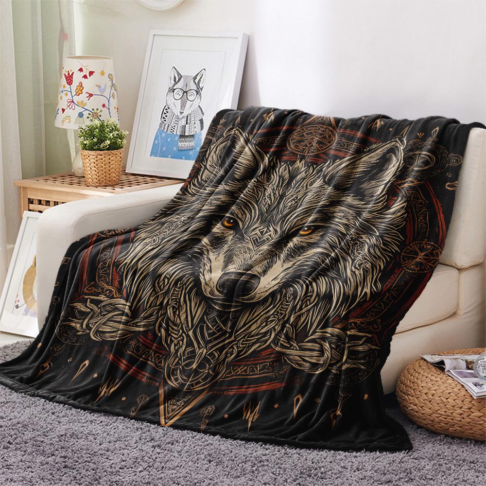Koc Flanelowy z Nadrukiem Wilka, Wysokiej Jakości, Wygodny na Wszystkie Pory Roku, Wystrój Domu, Ciepło i Komfort, Idealny na Prezenty Świąteczne