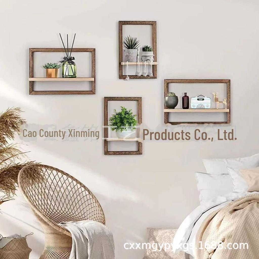 Square Wooden Wall-Mounted Shelf for Living Room Decor