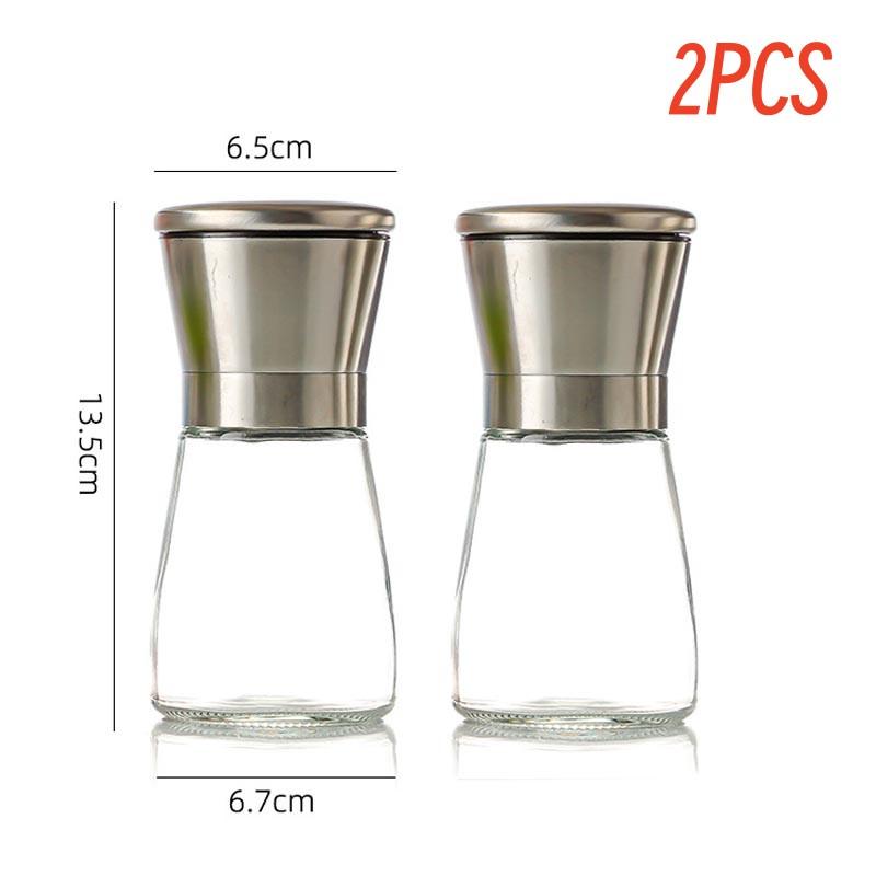 Salz- und Pfeffermühlen-Set Edelstahl Pfeffermühle und Salzmühle, 6 oz Glas hoher Körper, 5 oz verstellbare keramische Glasmühle