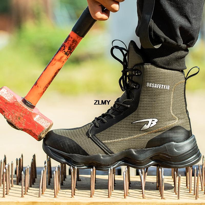 Fashion Ankle Work Safety Boots Men Steel Toe Sneakers Puncture Proof Safety Shoes Anti-smash Construction High Top Protective Boot Male