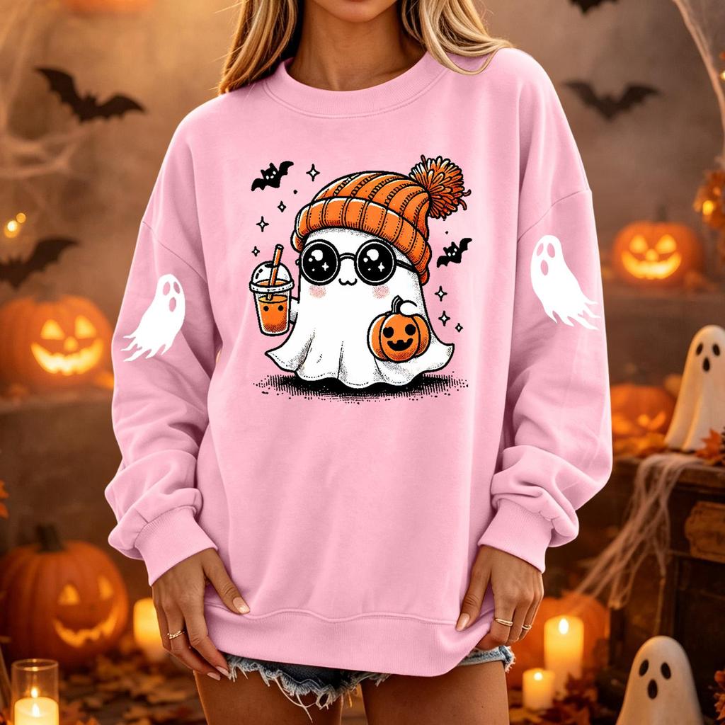 Dame Pullover Sweatshirt Hals Langærmet Løstsiddende Afslappet Farvet Top