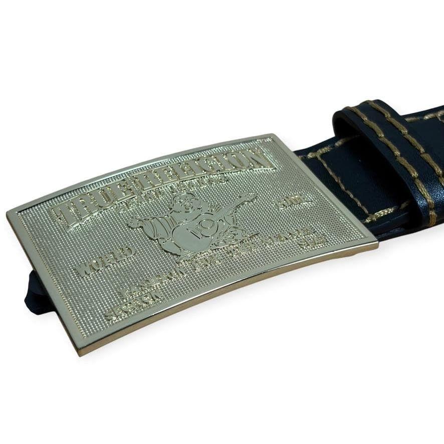 Used 38 Gold Buckle True Religion Belt Buddha Logo budda