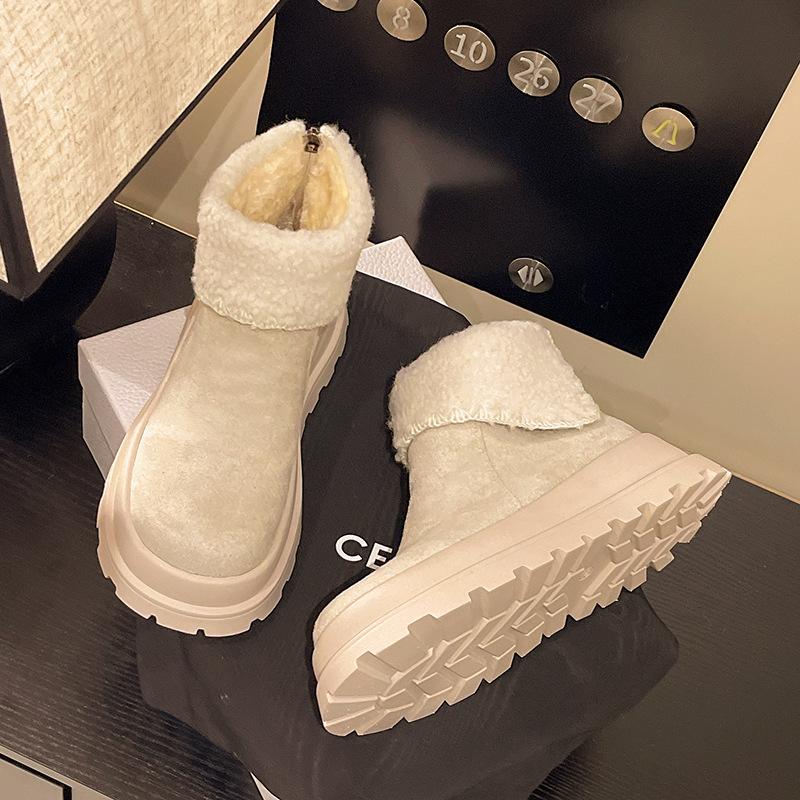 Women's thick bottom furry mouth winter lightweight warm cold plush snow boots non-slip wear casual sneakers cotton boots