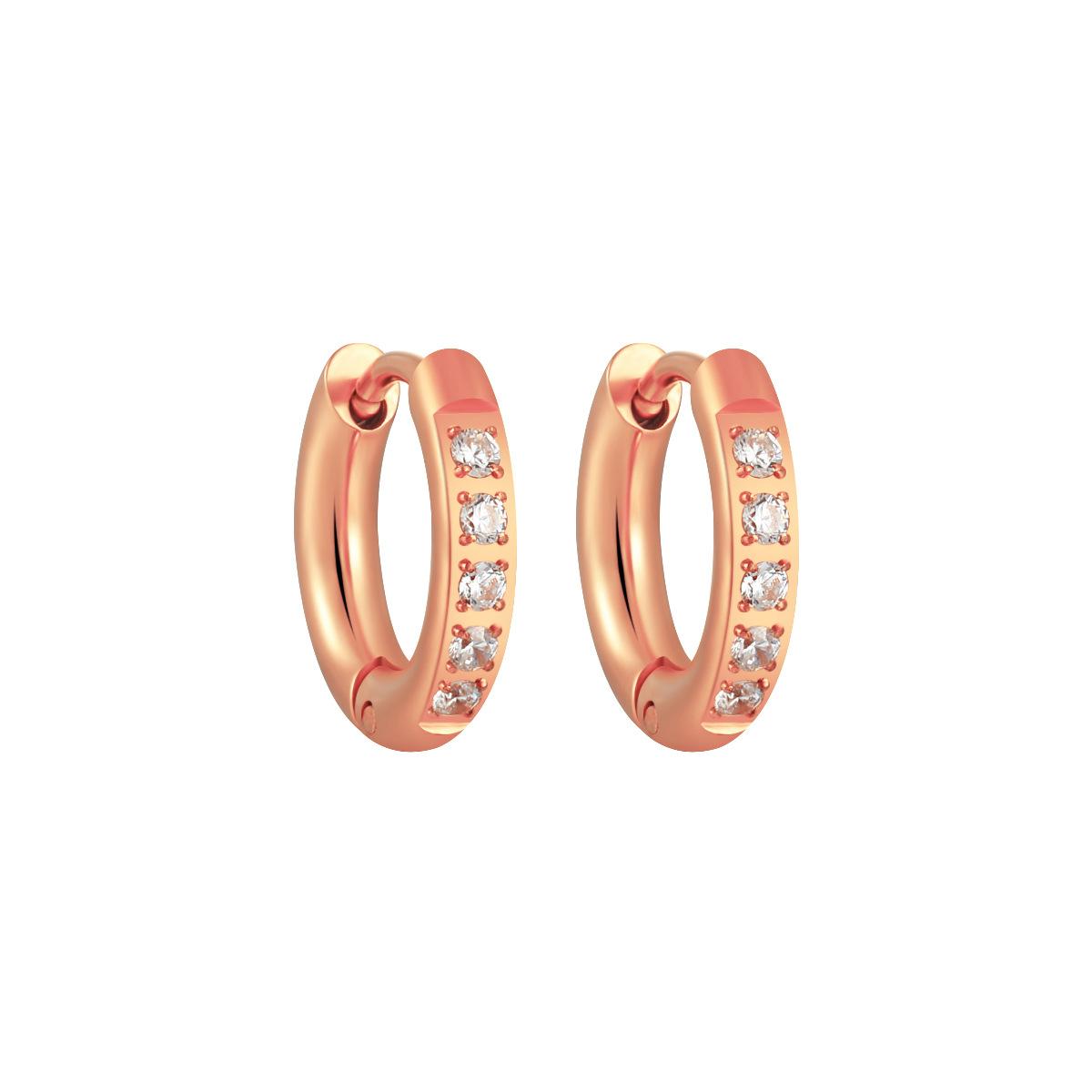 

Fashion Women Titanium Steel Ear Hoop Stud Earrings with Diamond PVD Gold Ear Accessories 12mm