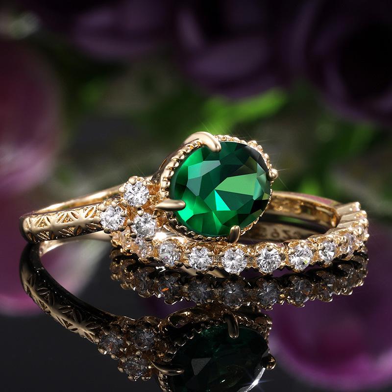Cold Style Retro Emerald Women's Fashion Set Ring Versatile Daily Tail Ring Ring