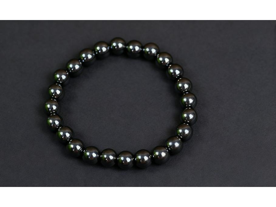Ručně tkaný náramek z hematitu a černého žlučového kamene s korálky