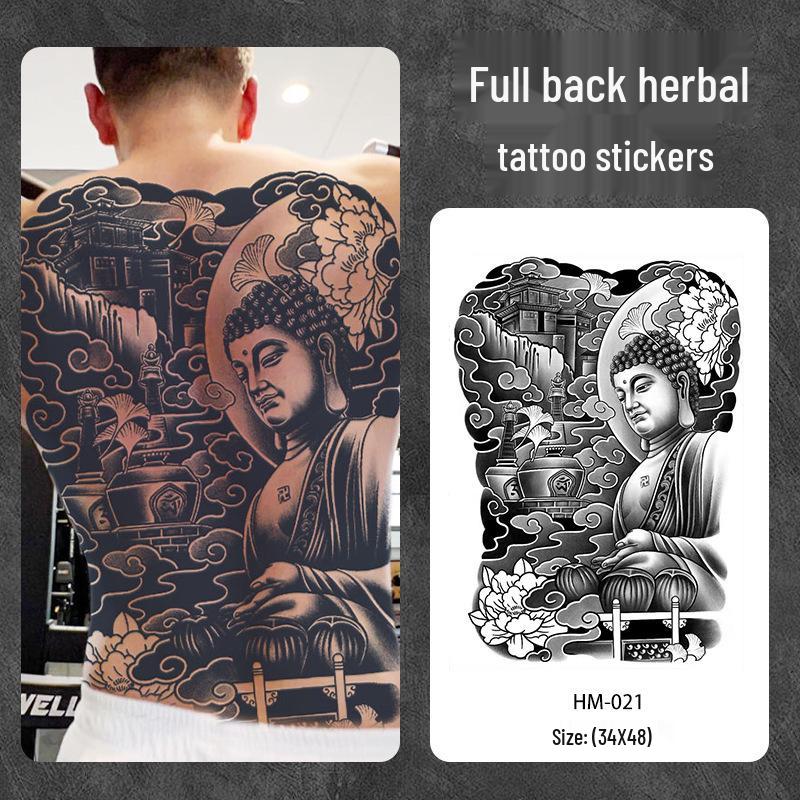 Wasserdichter semi-permanenter Vollrücken-Kräuter-Tattoo-Aufkleber - Langlebiges, realistisches Design für Männer und Frauen