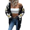 Autumn and Winter Fashion Women's Flower Long Sleeve Medium Length Sweater Cardigan