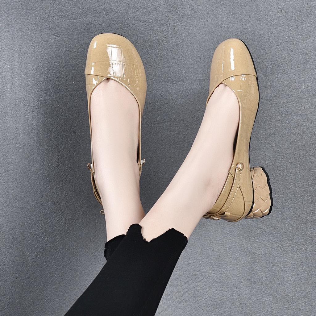 Women's Shoes Spring New Bow Buckle Single Shoes First Layer Cow Patent Leather Low Heel Two Wear Loafers Women's Shoes