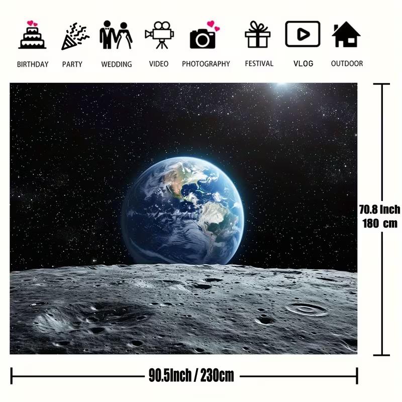 2D Flat Printing Space Wall Hanging Earth Rise from Lunar Surface Starry Sky Backdrop