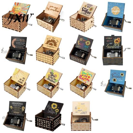 Desktop Musical Box Rotary Handle Wooden Music You Are My Sunshine Mini Mechanical Heavy Duty Decoration Girlfriend Boyfriend Wife Husband Birthday