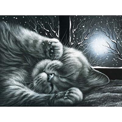 Broca redonda completa diamante bordado gatinho 5D faça você mesmo pintura diamante ponto cruz strass