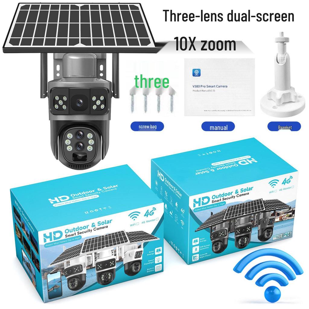 V380 Słoneczna Kamera Zewnętrzna 360° Deszczoodporna z 10-krotnym Zoomem 4G z Zdalnym Sterowaniem Mobilnym.