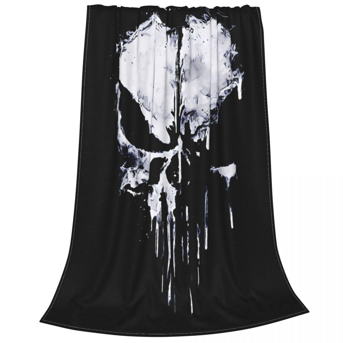 Skull Flannel Throw Blanket Horror Halloween Blanket for Sofa Bedroom Warm Plush Thin Quilt 75x90cm