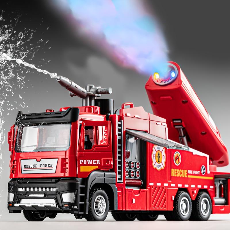 A Fire Truck with an Alloy Cabin, Can Spray + Water Spray, Move Forward, Suitable for Over 6 Years Old, Perfect Gift