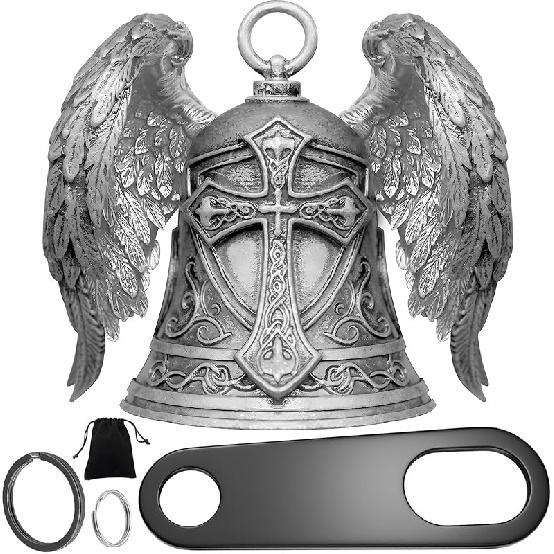 

Motorcycle Bell Guardian Angel 3D Biker Gremlin Bell Gift With Motorcycle Bell Hanger, 2 Key Chain Ring, Velvet Bag античный серебряного