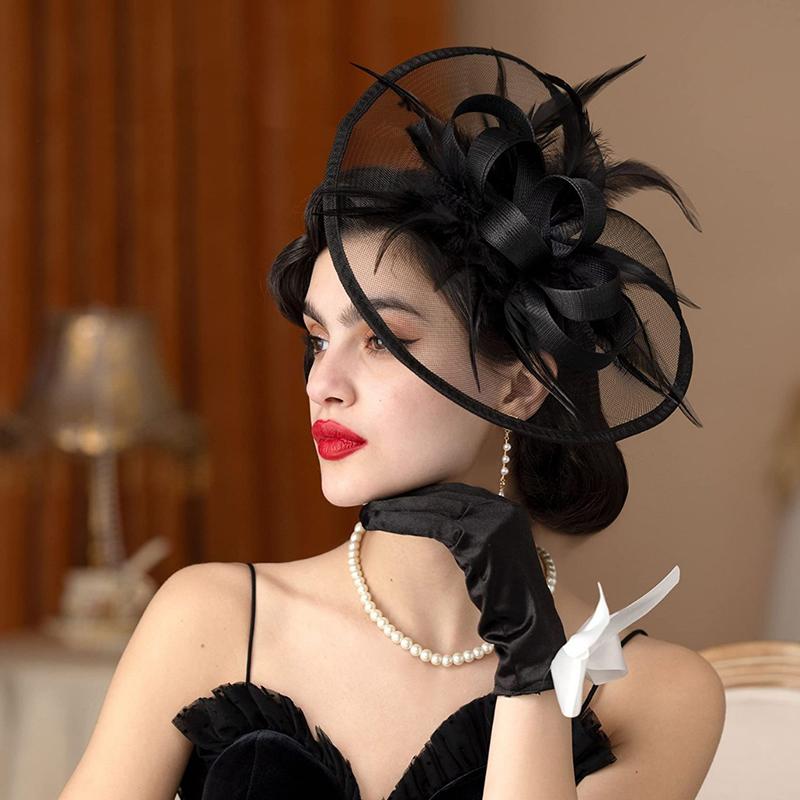 Feathers Hair Band For Women Fancy Tea Party Hats Elegant Bride Wedding Party Headdress Tea Party Makeup Prom Party Headpiece