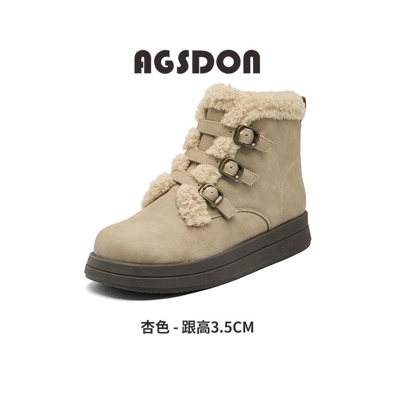 Augustine Fleece Martin Boots Women's 2025 New Winter Platform Lamb Fleece Short Boots Cotton Shoes Thickened Snow Boots