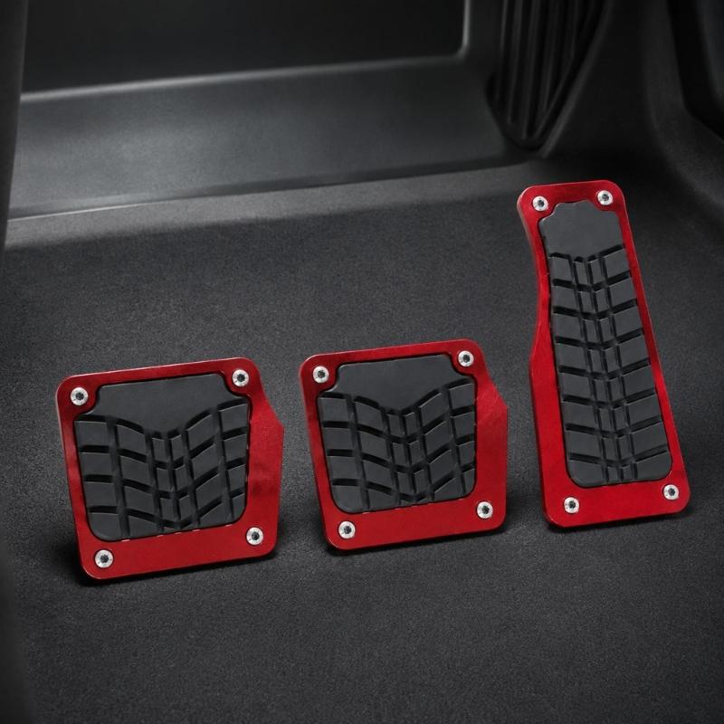 Car Pedal Pads Anti Slip Metal Foot Pad Cover Set for Manual Cars, 3 Piece Non Slip Inserts with Screw Fastened Design for Daily Commuting