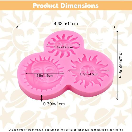 Sun Moon Face Fondant Mold, Silicone Chocolate Candy Mold for DIY Baking Sugar Craft Gum Resin Clay Cake Decorating, Pink