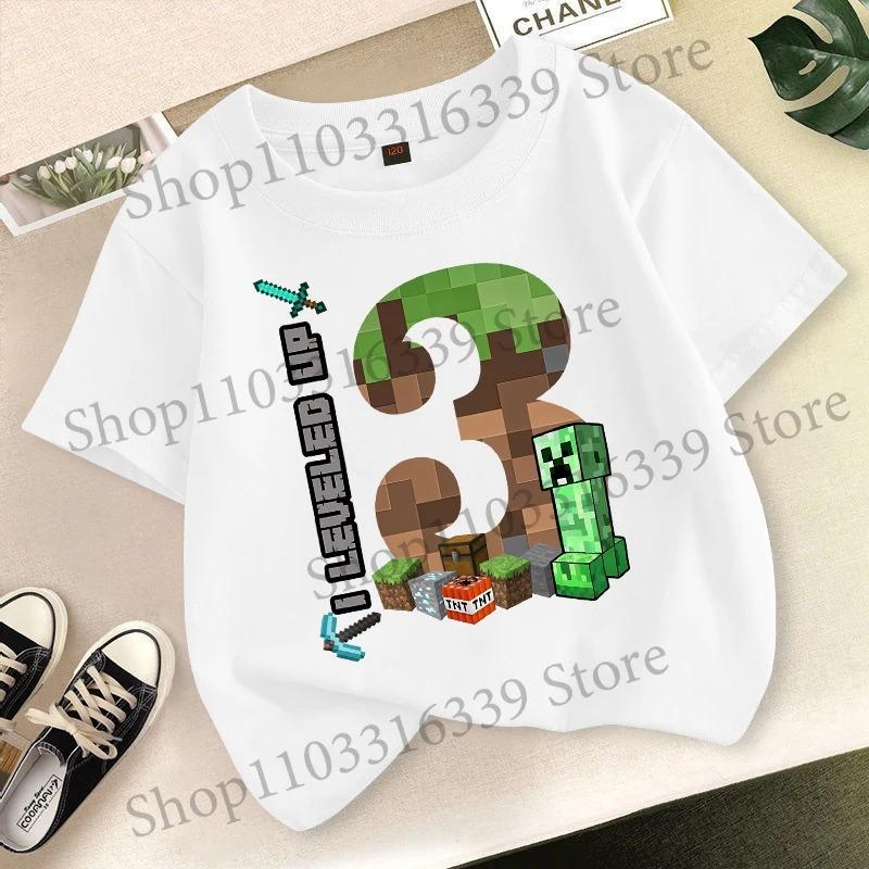 Birthday Number T-shirt Party Supplies Gift Minecrafted Cartoon Children Clothes Boy Tops Summer Short Sleeve round neck Tees