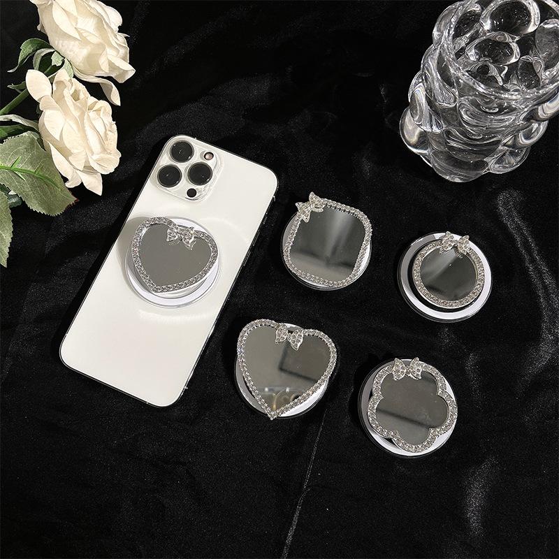 Magnetic Mobile Phone Airbag Bracket Glass Mirror Sticker Magsafe Flower Love Bow Rhinestone Portable Makeup