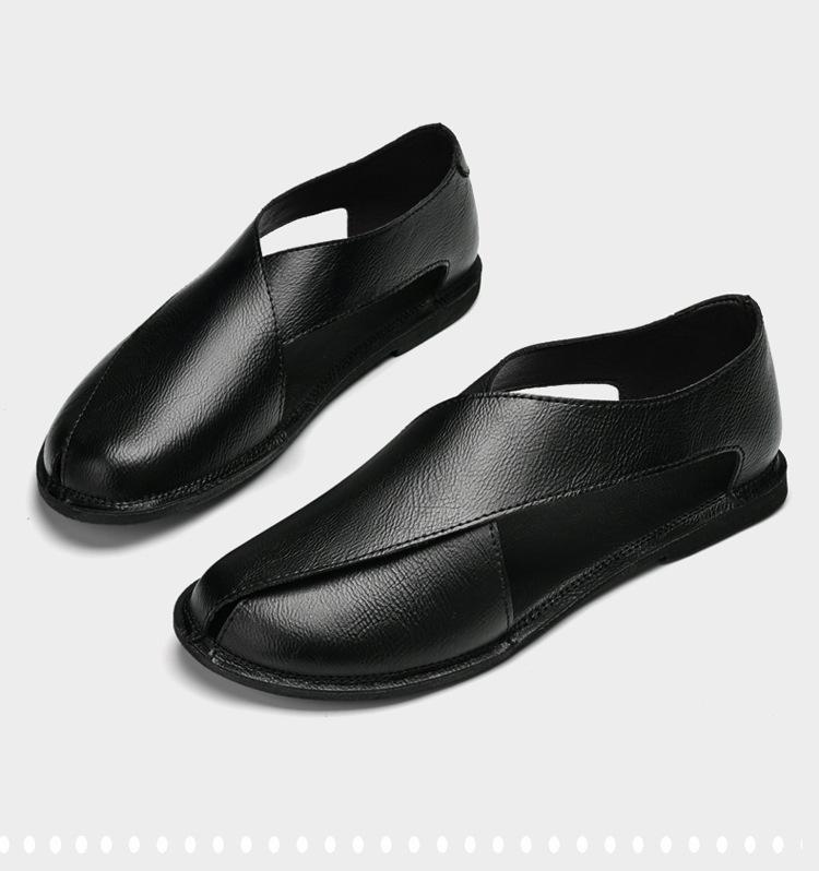 Men's Summer Closed-Toe Cross-Strap Cowhide Sandals - Breathable Non-Slip Roman Beach Shoes