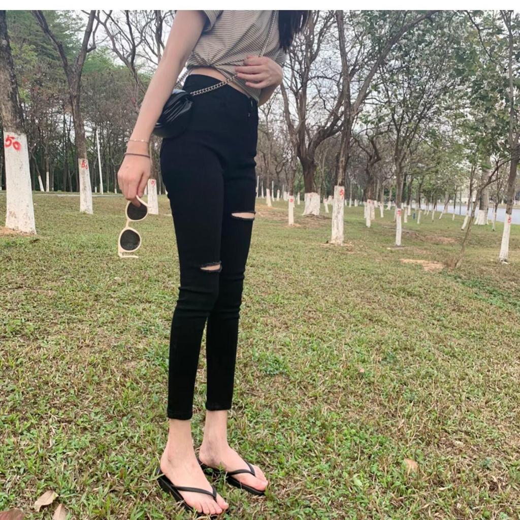 2024 Summer Black High Waist Ripped Skinny Jeans for Women