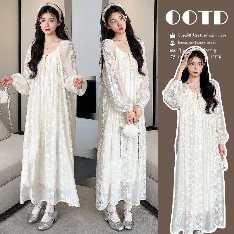 2026 Spring French Sweet Plus Size Jacquard Embroidered Maternity Dress XL